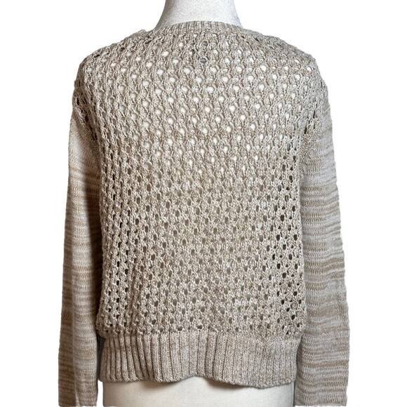 Converse 90s Open Knit Cardigan L | Beige Boho Coastal Beach Hippie Fall Sweater - Picture 2 of 8